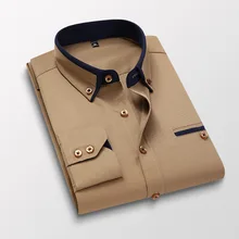 Chemise à manches longues en sergé pour homme, de qualité, à rayures solides, tenue décontractée pour le bureau et les affaires