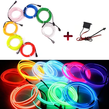 

1m 3m 5m DC12V LED Neon Light Dance Party Decor Light Flexible Sewing Edge EL Wire Waterproof LED Strip With 2PIN Line Driver