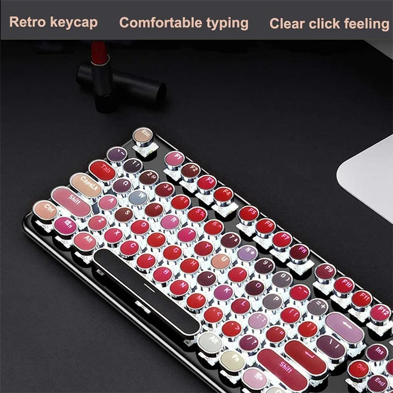 HOT-Mechanical Gaming Keyboard Typewriter Keyboard Waterproof Wired Keyboard Palette 104 Keys Metal Panel Round Keycaps