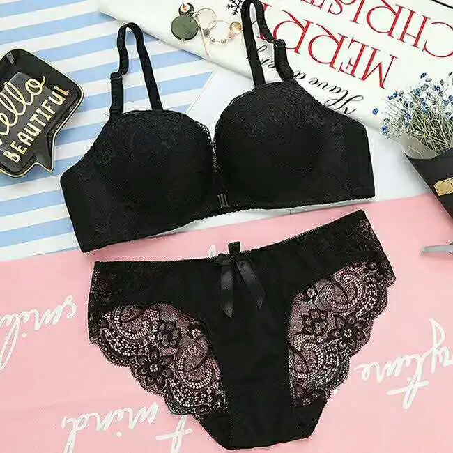 bra panty sets Female front buckle gathered sexy lace bra set underwear sexy lace bra push up seamless bra underwear set Bra & Brief Sets