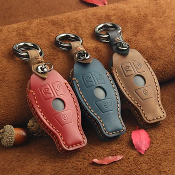 

Genuine Leather Car Key Shell Case Cover For Benz Class W205 E Class W212 A B S GLC GLA GLK leather car key Protector Cover bag