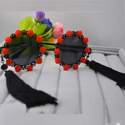 Ретро-дизайн бренда Для женщин солнцезащитные очки с цветами и бахромой оправа с цепочкой солнцезащитные очки в стиле барокко Винтаж