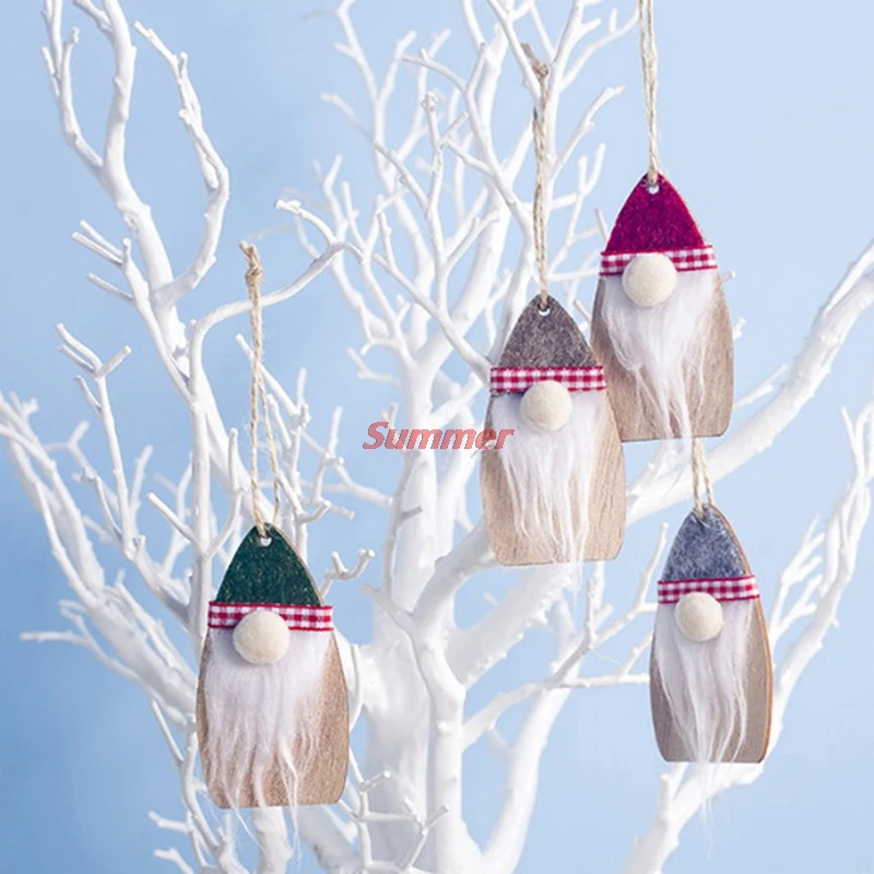 1pc Wooden Felt Santa Claus Christmas Pendant Xmas Tree Hanging Decorative Ornaments Christmas New Year Party