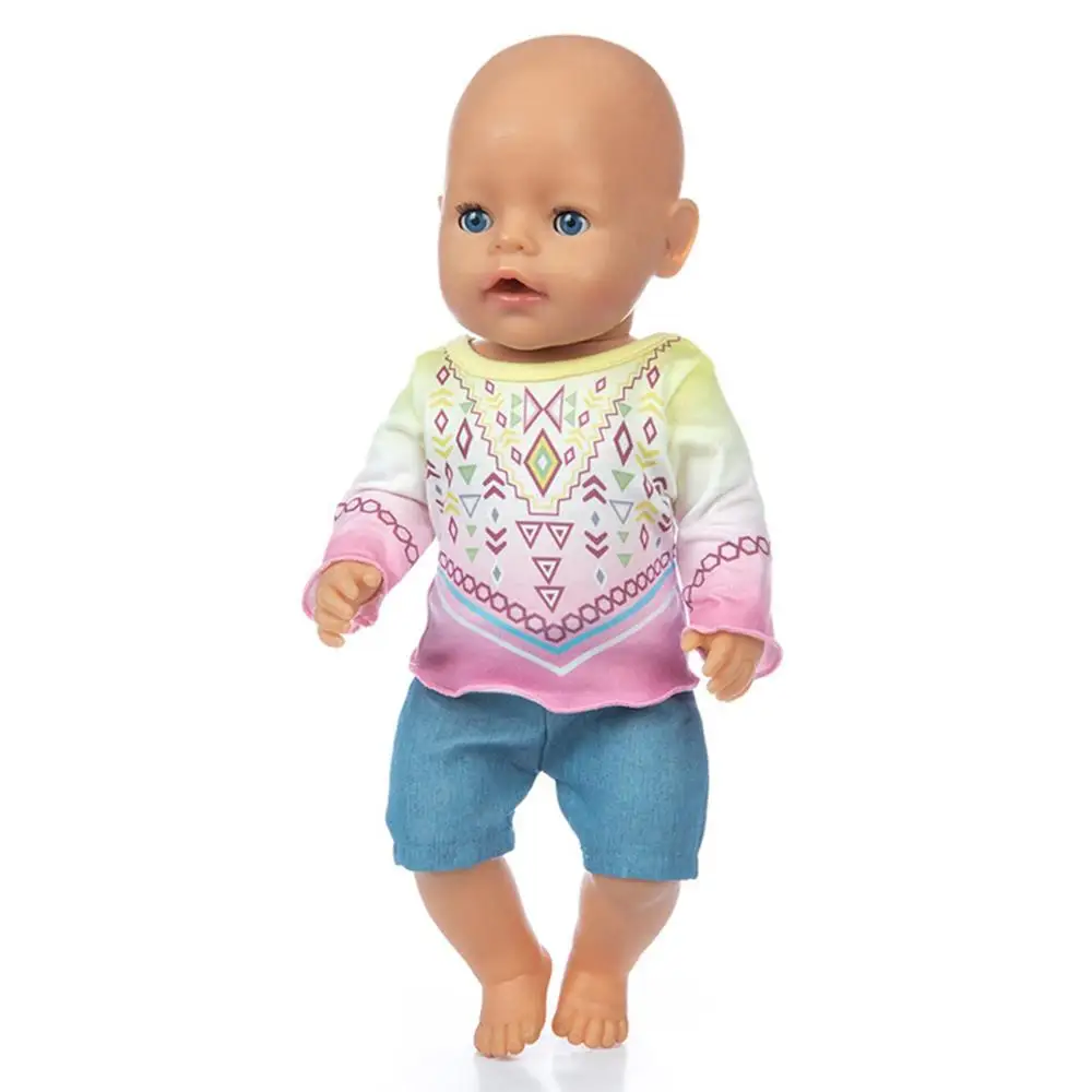 

Baby New Born Fit 18 inch 43cm Doll Clothes Accessories Geometric Figure Suit Short Jeans For Baby Birthday Gift