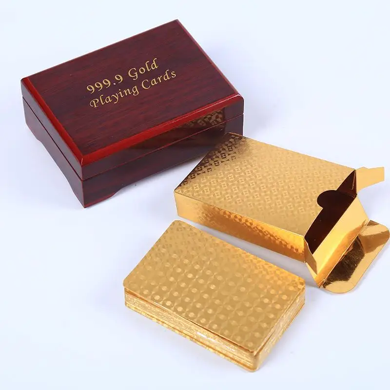 24K позолоченные настольные игральные карты с покрытием из фольги, хорошая деревянная вешалка, коробка, роскошная сетка, полный покер, палубные, чистые вечерние, подарок