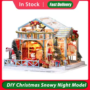 

Christmas Snowy Night Dollhouse Model Assembled Christmas Wooden Dolls Houses DIY House Kit Christmas Gift
