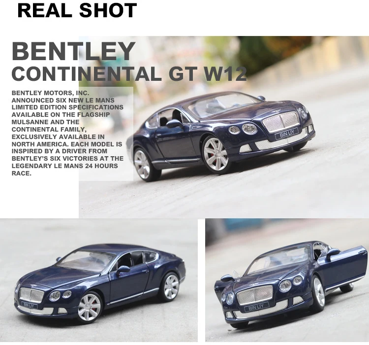 Моделирование горячей 1:24 Масштаб колеса автомобиля Bentley непрерывталс GT w12 Металлическая Модель литья под давлением спортивный автомобиль оттяните назад коллекция игрушек