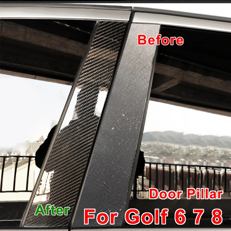 CarbonFiberCarDoorPillarTrimStickerForVolkswagenVWGolf678