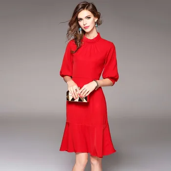 

Casual 2020 Women's Spring Summer Dress Solid Green Red Dress Female Elegant Dresses For Women vestidos verano WYQ1070 es