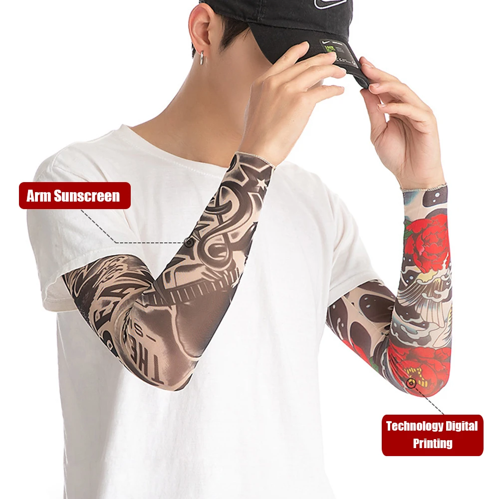 1PC Tattoo Arm Sleeves Street Sun UV Protection Arm Cover Seamless Outdoor Riding Sunscreen Sleeves Glover Men Women