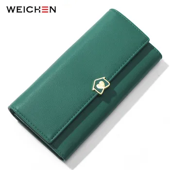 

WEICHEN Heart Trifold Long Clutch Wallets Women Card Holder Phone Pocket Long Wallet Carteira Portfel Forever Young Female Purse