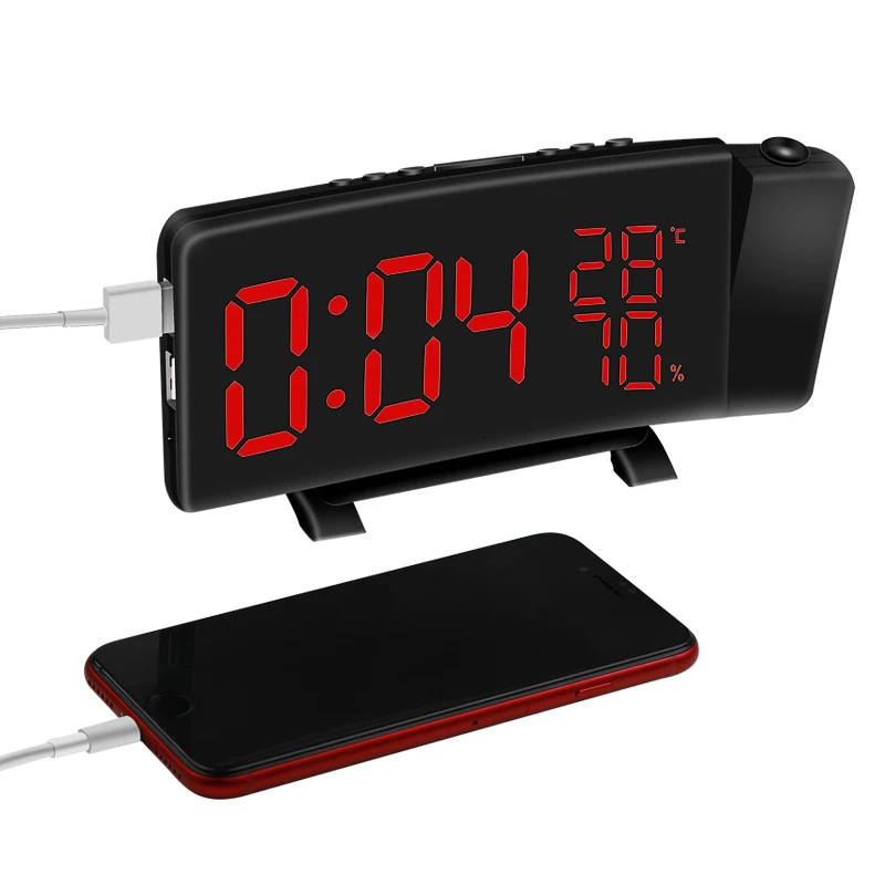 1* Часы+ 1* зарядный кабель USB цифровой будильник термометр гигрометр проекция FM радио светодиодный дисплей
