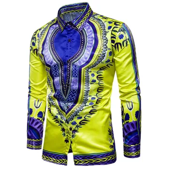 

Men's African Traditional Clothing Print Dashiki Shirt Button Up Long Sleeves Turndown Collar Slim Cool Fashion Design Tee Shirt