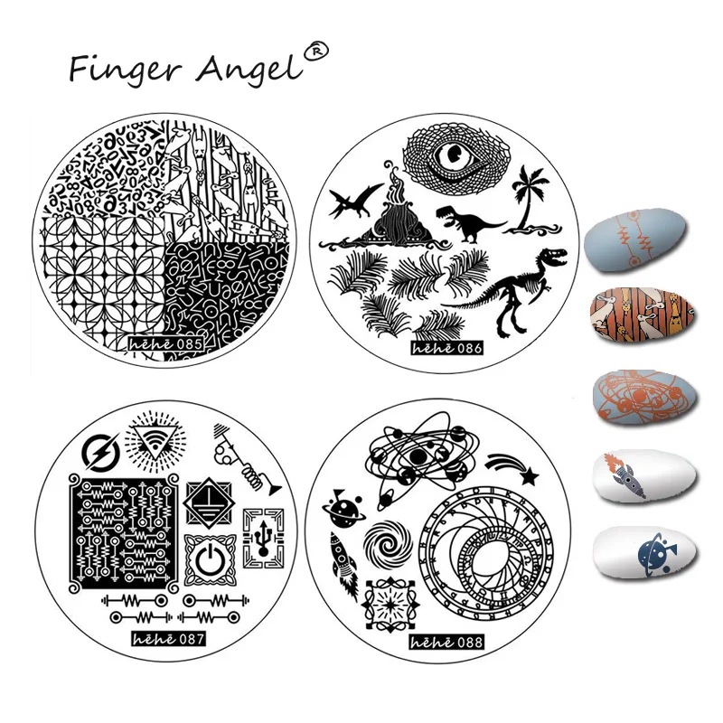 Finger Angel 1 шт. пластины для штамповки ногтей штамп изображения пластырь прекрасный с забавным мультяшным дизайном DIY шаблоны для ногтей круглый Маникюрный Инструмент