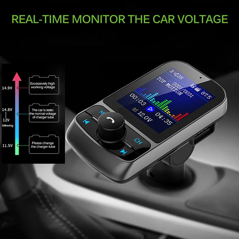 Bluetooth Car Kit aux bluetooth 4.0 Handsfree Wireless FM Transmitter 1.8 inches Color Screen Bluetooth Adapter MP3 Player