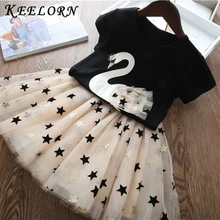 Keelorn/платья для девочек Летняя Милая футболка принцессы с лебедем для маленьких девочек бальное платье одежда для детей Детское платье принцессы