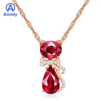 

Anmiy New Sweet Fashion Trendy Cute Cat Rose Red Color Treasure Pendant Female Choker