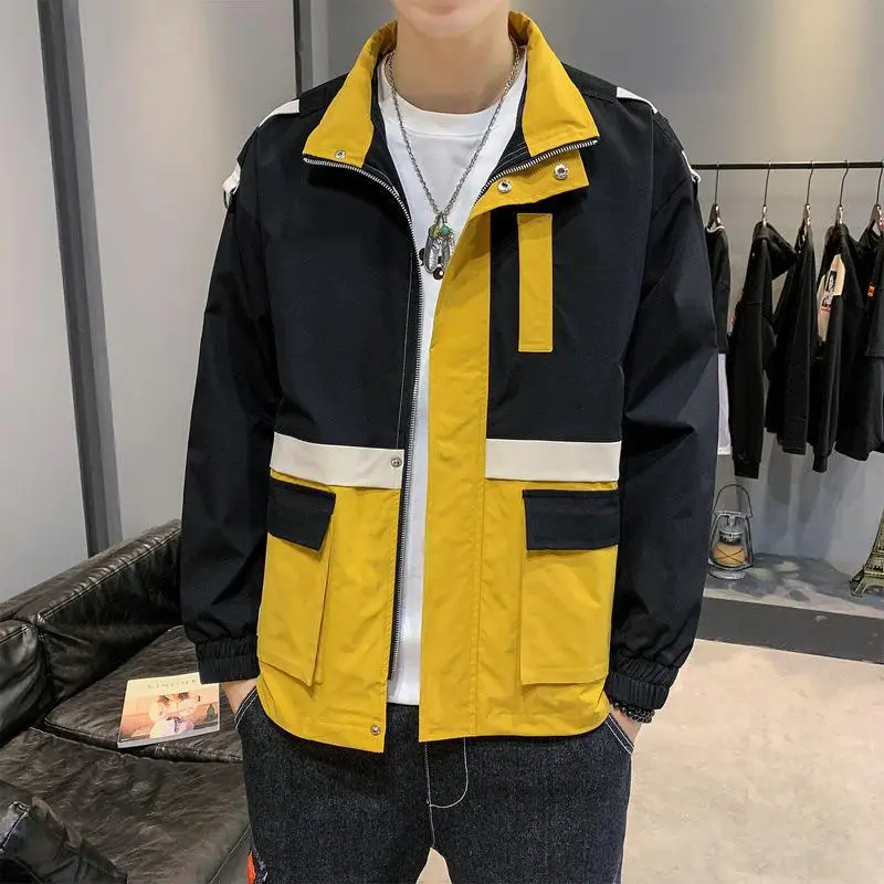 

Spring's Latest Super-fire Men's Fashion Loose Wild Jacket Color Matching Jacket Korean Tooling Trend Casual Handsome