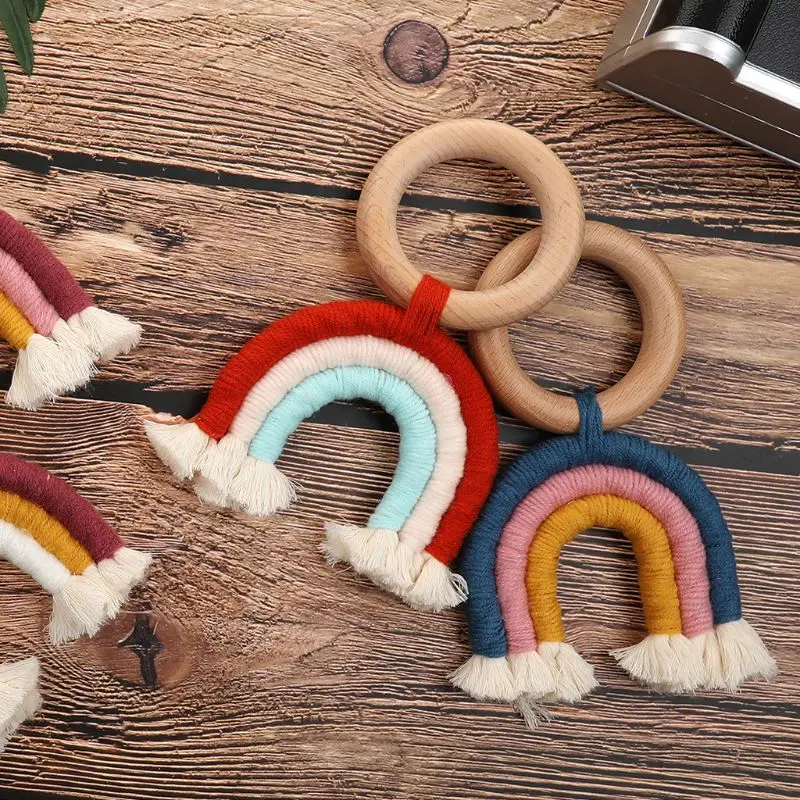 Детский Прорезыватель кольцо Радуга деревянный Boho детский Прорезыватель коляска жевательные игрушки подарок для душа ребенка