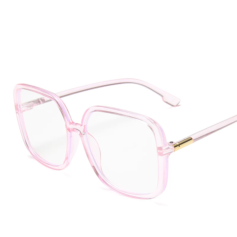 Clear Pink Женские прозрачные очки, большая оправа для женщин и мужчин, квадратные очки для чтения, анти-синие прозрачные линзы, ретро очки без градусов - Цвет оправы: Clear Pink