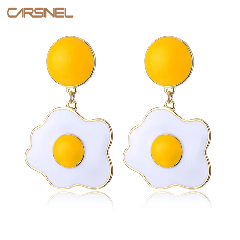 

CARSINEL Brand 2019 New Fashion Cute Cute Poached Egg Alloy Earrings For Women Gold color Statement Earrings Party Gifts ER0705