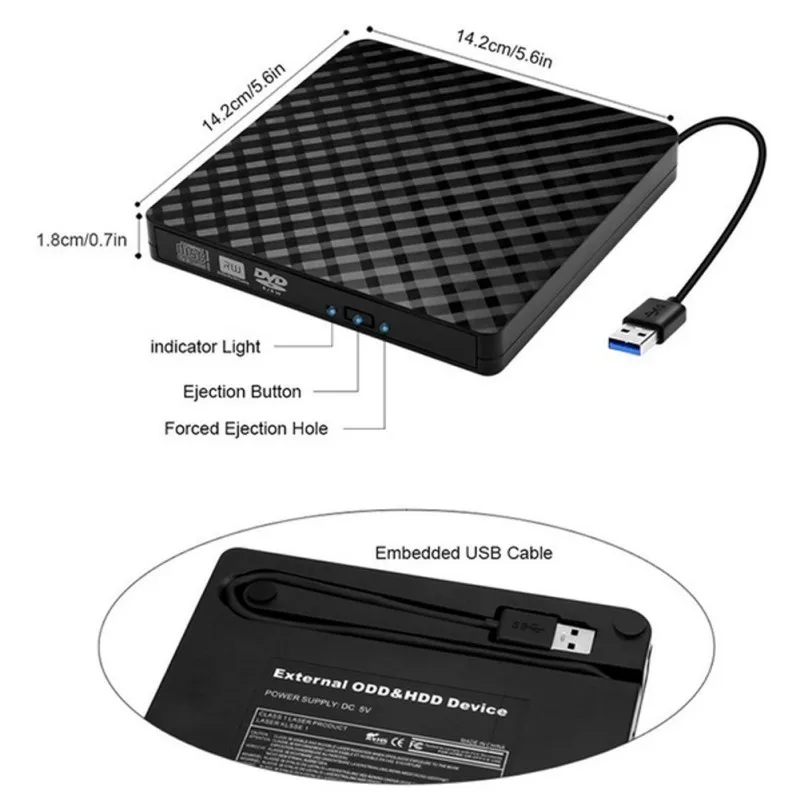 Внешний CD-привод USB 3,0 Портативный DVD записывающее устройство для Windows для Mac настольный компьютер ноутбук