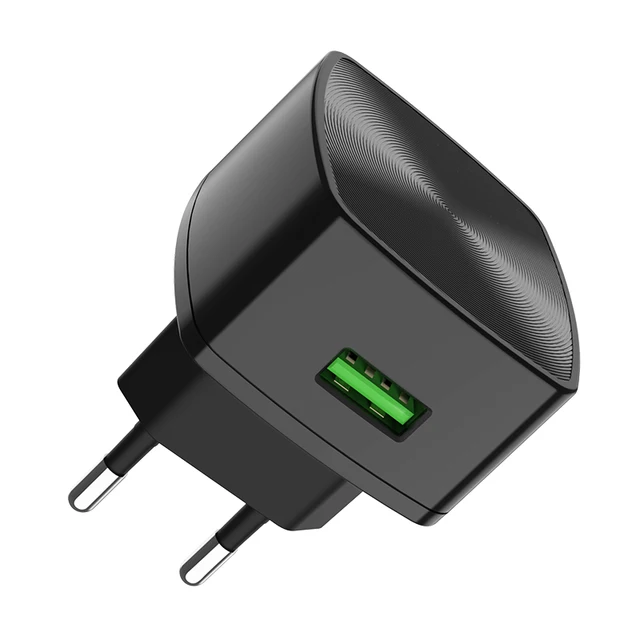 Hoco QC3.0 2.0 EU Phone Charger For Samsung S20 S21 Plus 18W Fast Charging Adapter For Xiaomi Poco X3 F3 USB Travel Wall Charger EU Charger Black