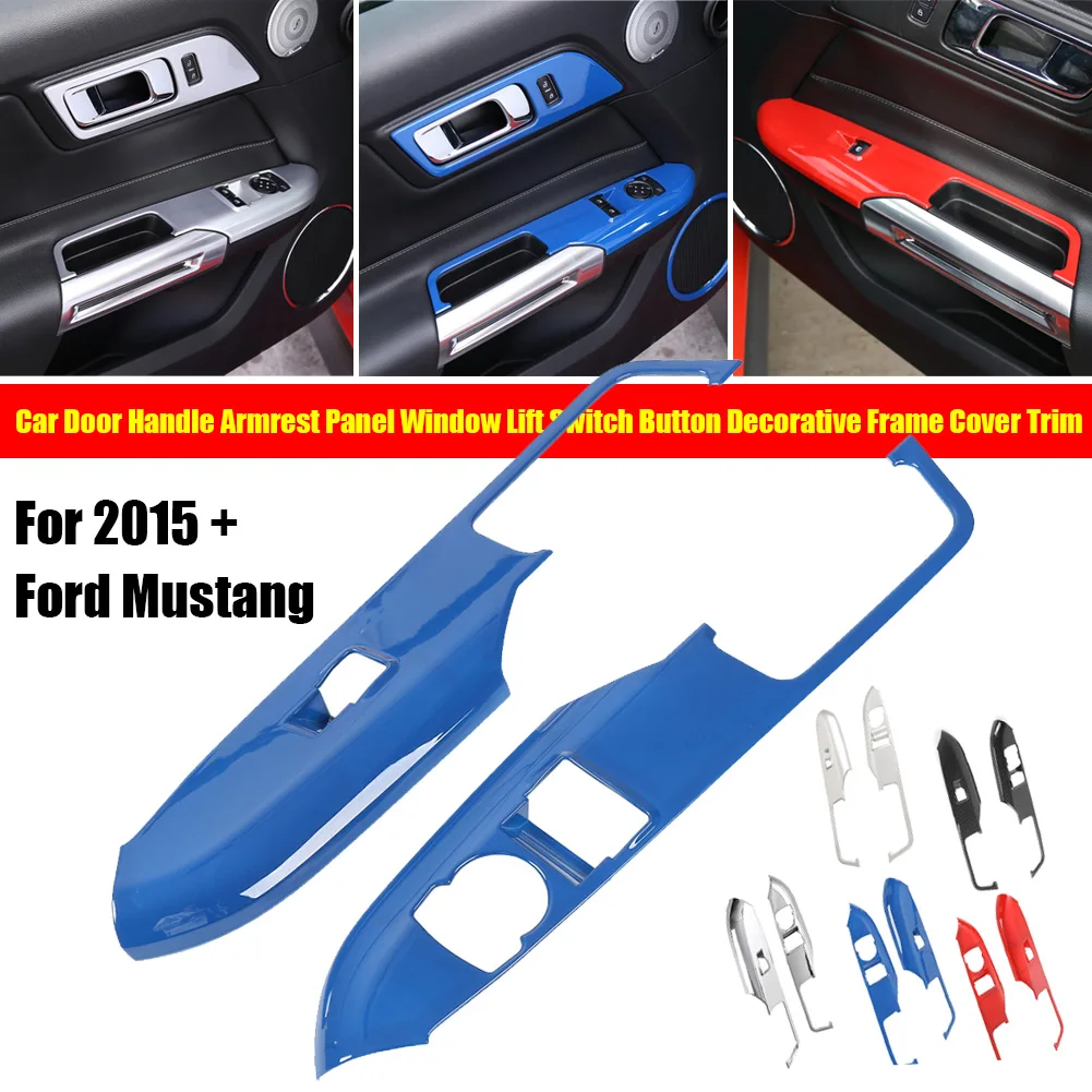 

Car ABS Door Window Switch Button Decorative Frame Trim Sticker For 2015 2016 Ford Mustang Car Styling Decorations
