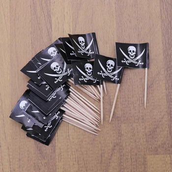 

100pcs Pirate Flag Shape Cake Toppers Decorative Cupcake Muffin Food Fruit Picks Halloween Festival Birthday Party Favors Suppli