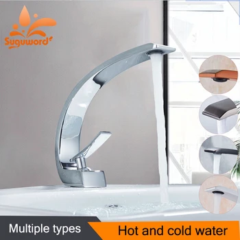

New Bath Basin Faucet Brass Chrome Faucet Brush Nickel Sink Mixer Tap Vanity Hot Cold Water Bathroom Faucets Bend Deck Mounted