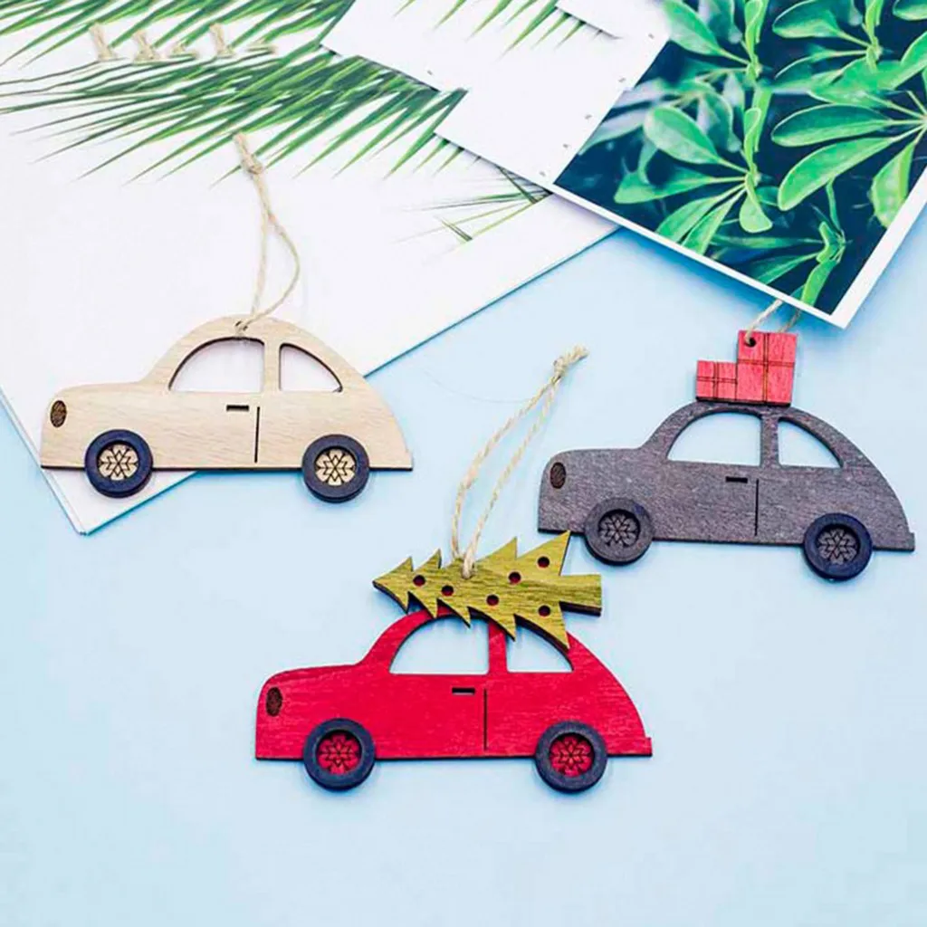 Деревянная окрашенная маленькая Автомобильная рождественская подвеска