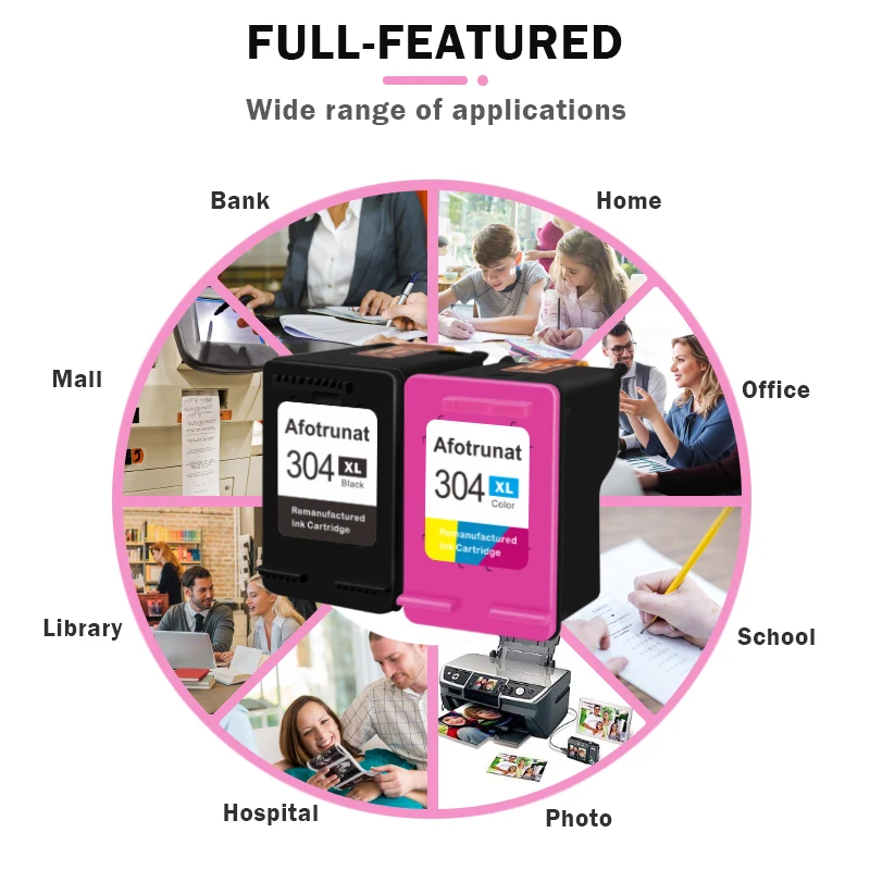 Afotrunat Compatible ink cartridge for HP 304 304XL HP DeskJet 2620 2625 2630 2635 3700 3720 3730 3735 3755 Envy 5010 5010 5020 5055
