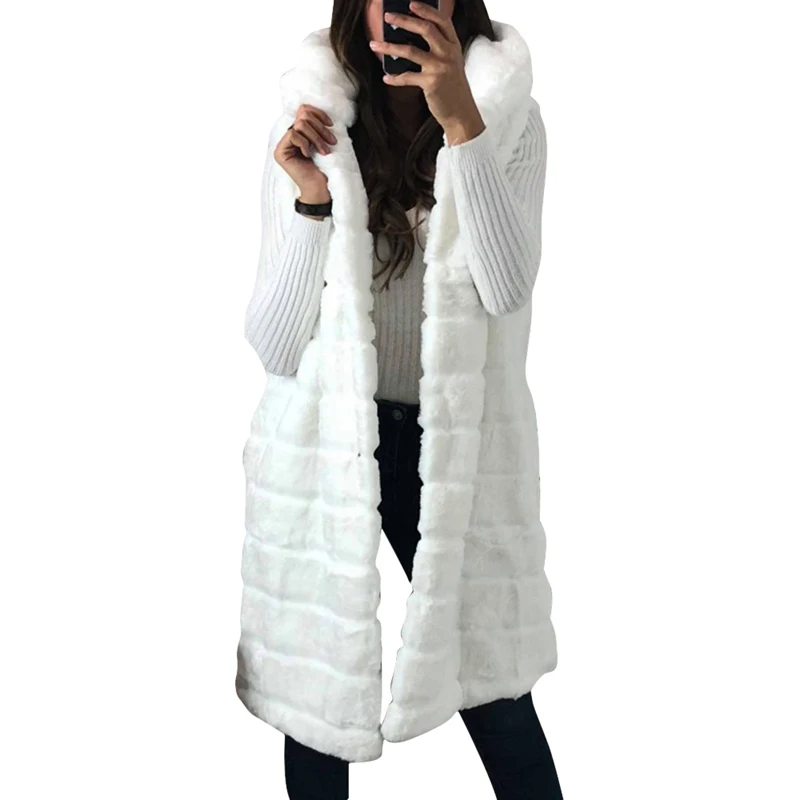 white Зимний женский жилет, плюшевый, Chalecos Mujer, искусственный мех, однотонный, женский жилет, пальто, Повседневный, без рукавов, теплый жилет, куртка, кашемировый жилет - Цвет: white