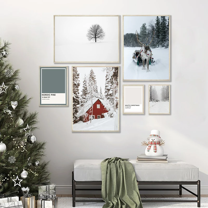 Winter Schnee Szene Leinwand Malerei Weißes Rentie Produktbild-Vorschau 14
