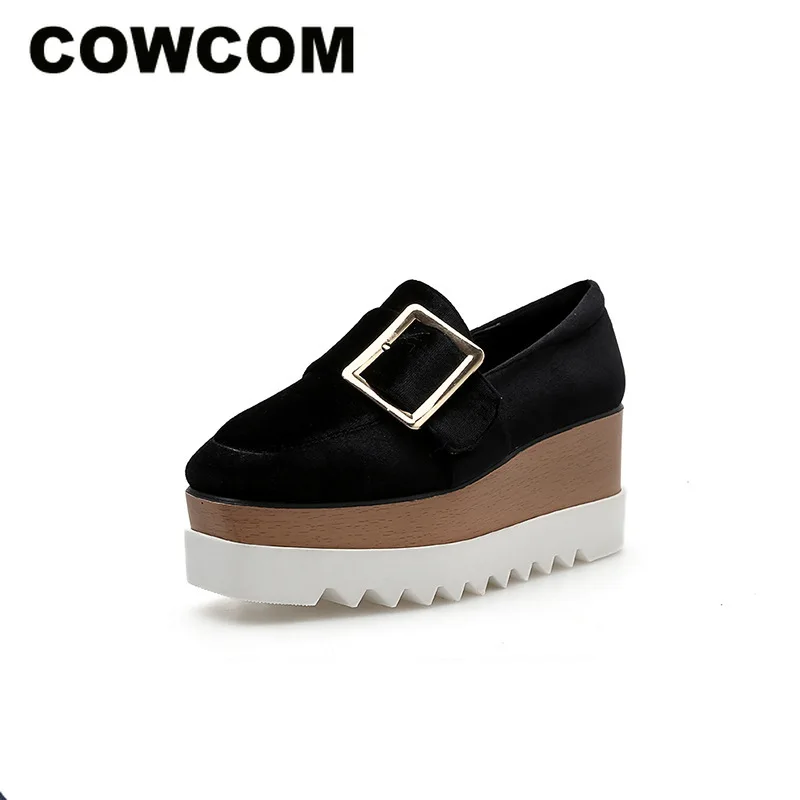 COWCOM Muffin/обувь на толстой подошве; бархатные женские кроссовки на квадратном каблуке с пряжкой; модные HZB-763-23 года