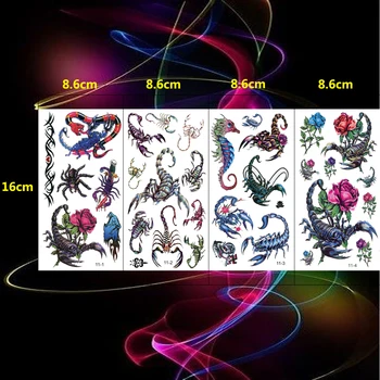 

4PCS /set Scorpion Water Proof Tattoo Snake Kids Tatoo Fake Rose Body Women Sticker Flower for Men Women Girl Child
