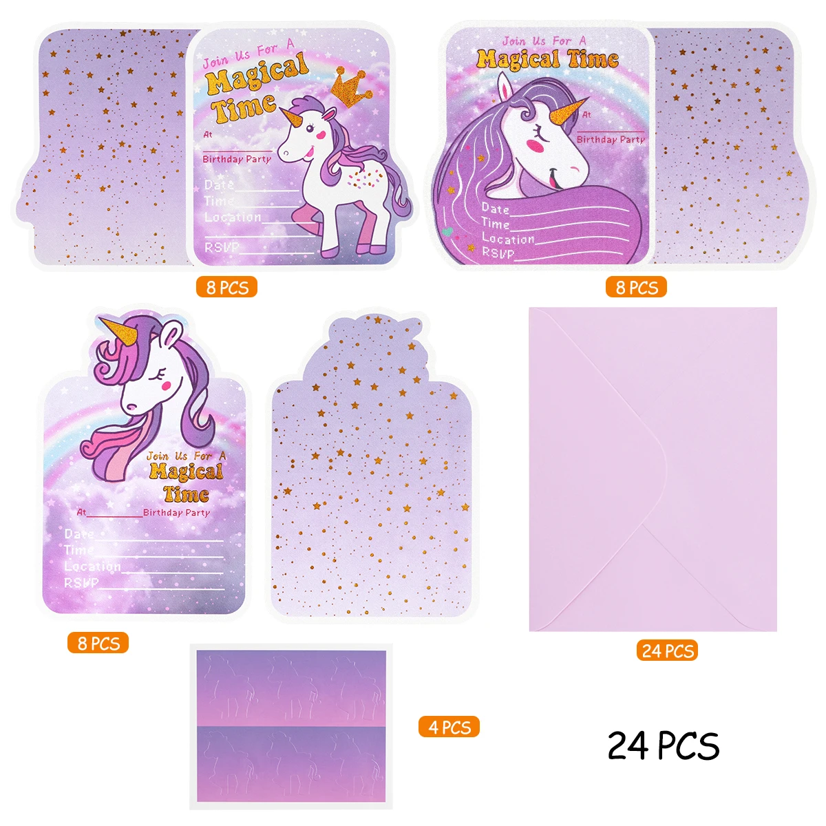  24pcs Unicorn Party Invitation Cards With 24 Pcs Envelopes And 24 Pcs Stickers Cute Cartoon Invitat - 4000567603695