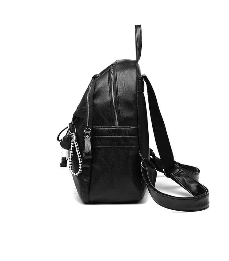 Матовый утилизированный модный Женский рюкзак для девочек, черный украшенный игрушкой, три молнии, сильные регулируемые ремни