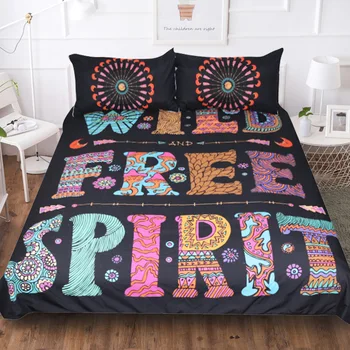 

Black Alphabet Pattern High Quality Home Textile Quilt Cover with 2 Pillowcase 3D Printing Bedding 3 Pcs Set and Sheet