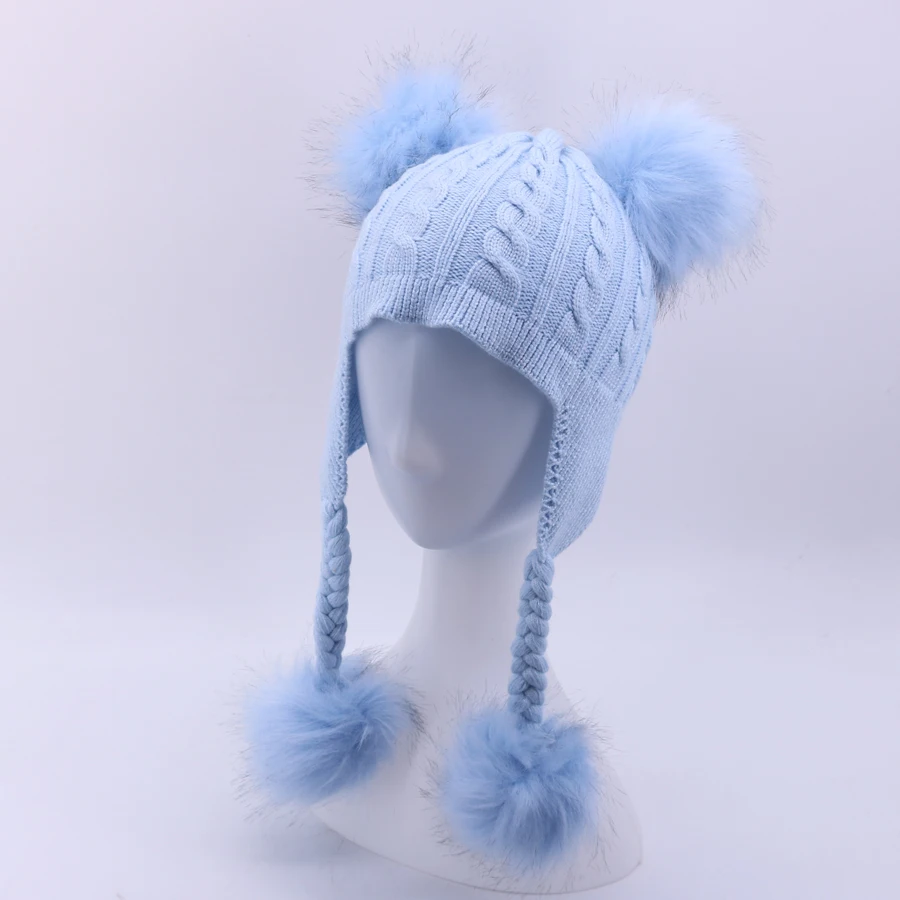 Зимняя детская одежда, вязаные Skullies шапки для детей от 2 до 6 лет детская шапочка шапки с помпонами из меха и с помпонами на открытом воздухе для девочек и мальчиков; теплые детские шапки-ушанки