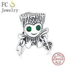 FC ювелирные изделия подходят для браслетов Pandora, Настоящее серебро 925, дерево, лист монстра, зеленый циркон, глаз, бусина
