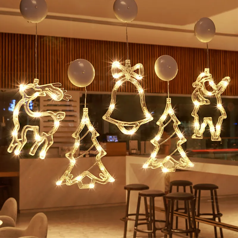 

Светодиодные рождественские светильники на присоске, подвесные светильники для окон, колокольчики, Санта-Клаус, снежинка для дома, магазина, праздника, новый год 2022, Декор