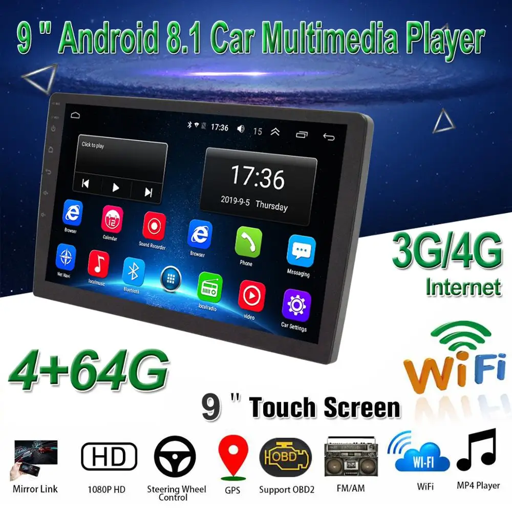

9" Android 8.1 Car Multimedia Player Android Car Stereo Radio GPS BT WIFI/3G/4G Audio Mirrorlink MP5 Player With Rear Camera