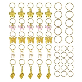

50 Pcs/set Gold Hair Ring Kitten Butterfly Ring Hair Braid Dread Dreadlock Beads Clips Cuffs Rings Dreadlock Accessories