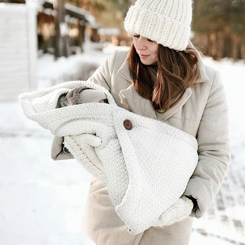 Детский спальный мешок, конверт, зимнее теплое Фланелевое Мягкое хлопковое одеяло, пеленка для новорожденных, постельные принадлежности, чехлы для коляски, Вязаная Шерсть