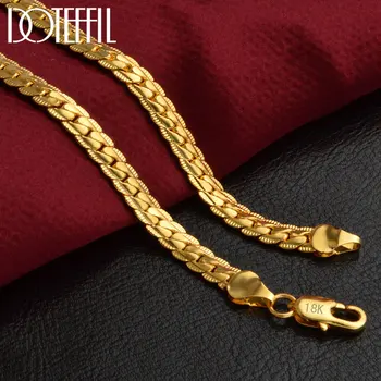 

DOTEFFIL 925 Sterling Silver 20 Inch 18k Gold 6mm Full Sideways Chain Necklace For Women Man Fashion Wedding Party Charm Jewelry
