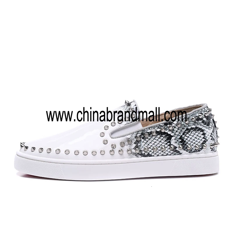 

Patent Sneakskin Leather Casual Shoes Mens Canvas Flat Platforms Loafers Low Top Fashion Slip-on Shoes Studded Spikes Men Shoe