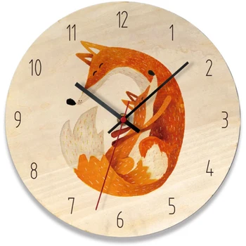 

Retro Cartoon Wall Clock European Minimalist Wooden Decorative Clock Kids Wall Clock Home Decor Fox Wall Clock