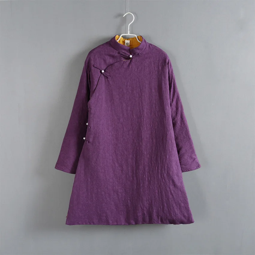 

2019 New Style WOMEN'S Cotton-padded Clothing Mid-length Thick Warm Cotton Jacquard Cotton Linen Fabric Winter WOMEN'S Coat Retr