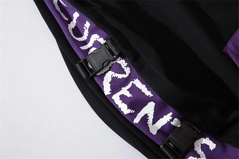 Buckle Sleeve Hip Hop Hoodie Pullover Men Autumn New Printed Men’s Sweatshirt With Hoody Streetwear Clothing
